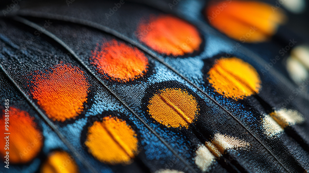 Poster Extreme close-up of a butterfly wing showing intricate patterns and vibrant colors in macro detail