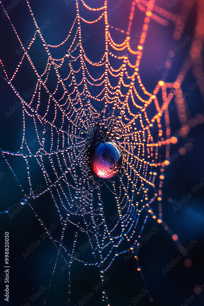Poster close-up of a spiderâ€™s web with dewdrops,