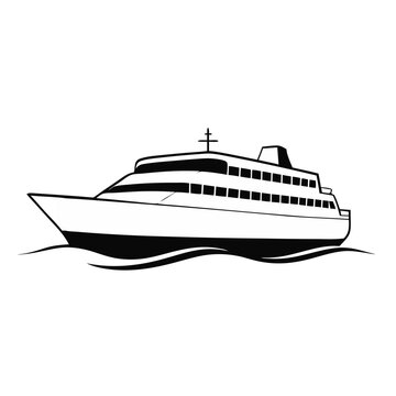 black and white ferry boat on water clip art preview