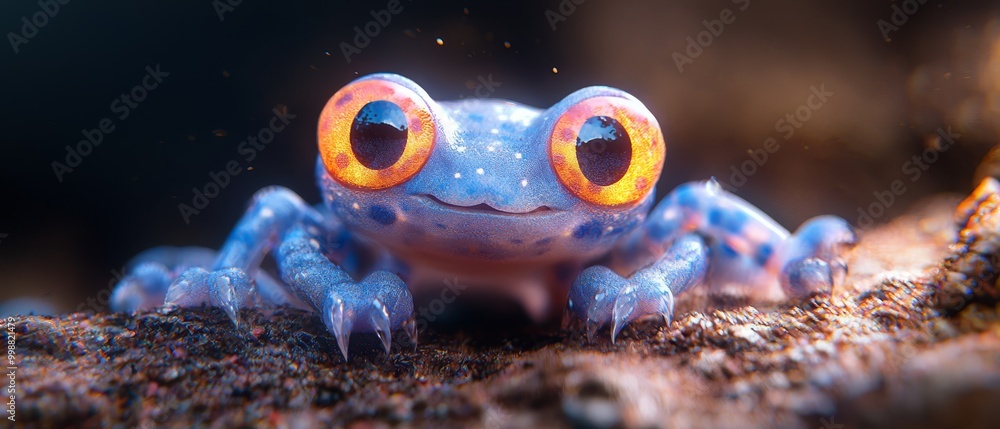 Poster large orange eyes, one highlighted by an orange eyeball