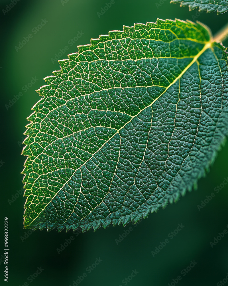 Poster detailed macro image of a green leaf showing the surface textures,