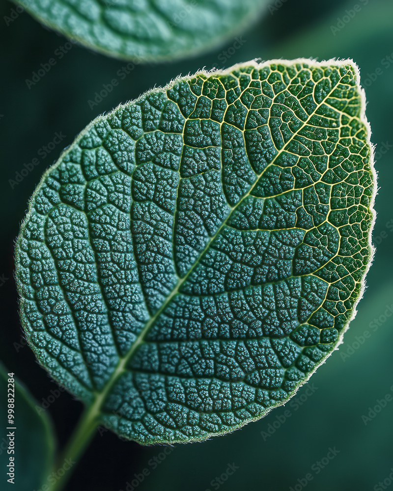 Poster detailed macro image of a green leaf showing the surface textures,