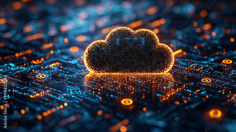 Aufkleber A floating data server surrounded by encryption symbols and glowing network lines,