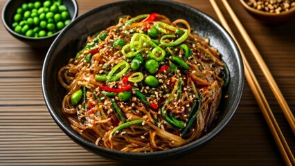  Delicious Asian noodle dish with vibrant toppings