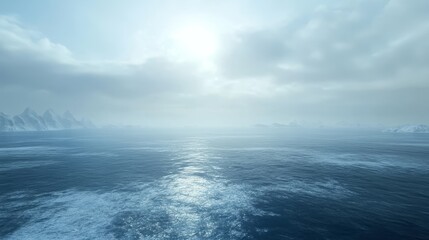 Fototapeta premium Open sea with icy waters and wintery mist, blending the vastness of the ocean with the chill of the season
