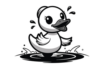 cute duckling splashing in a puddle, ideal for a sticker.eps