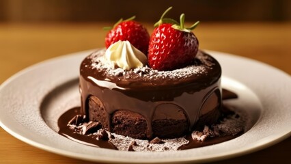  Indulgence in a bite  Chocolate cake with strawberries and whipped cream