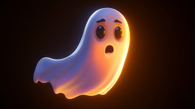 Animated flying specter featuring an emotional and surprised look, ideal for Halloween design elements and festive imagery.