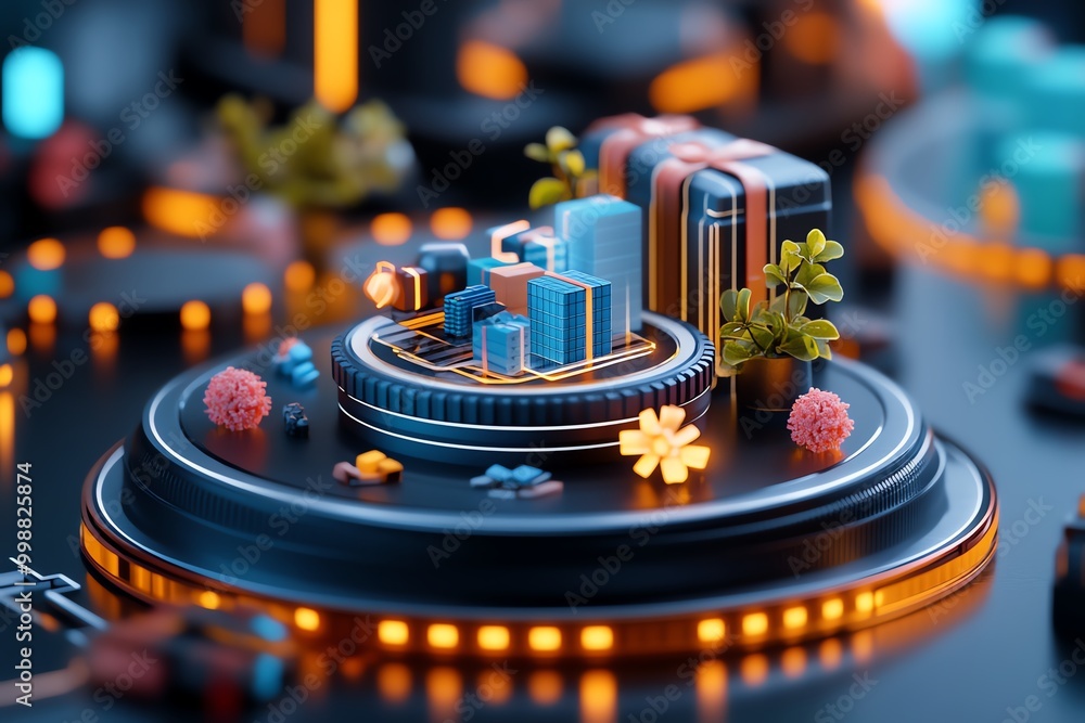 Aufkleber Digital 3D visualization of an online marketplace, where consumers can rotate and interact with 3D models of products in real-time