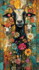  Goat with Flowers on Head & Another Goat in Background