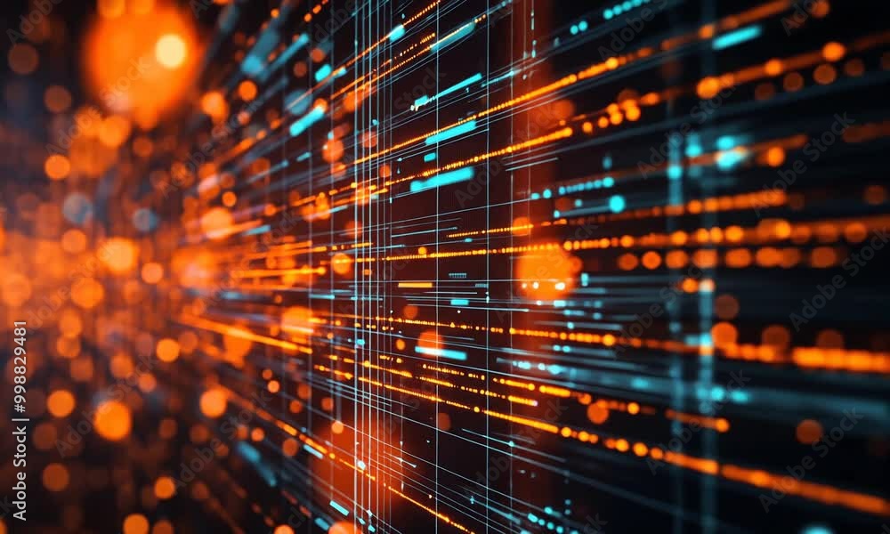 Poster exploring vibrant data streams in a digital landscape during a simulated technology event