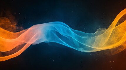 Abstract background featuring a grainy gradient with vibrant color waves in orange, blue, and yellow, contrasted by a dark black noise texture.