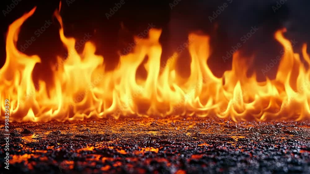 Poster watch as vibrant flames rise and flicker over a textured surface, creating a striking visual display