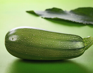 Whole zucchini on leaf green background