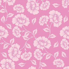 seamless pattern with pink narcissus, floral background, daffodil contour pattern