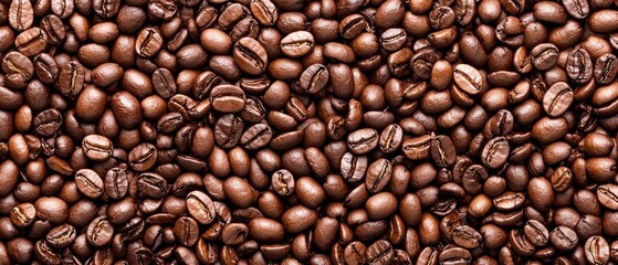 Obraz premium A multitude of coffee beans stacked vertically in a coffee bean wall's center