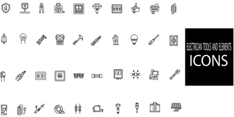 Electrician Tools and Elements Icon Pack.Vector illustration.
