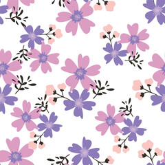 White background vector seamless pattern with delicate flowers for textile and fabric print and other uses.