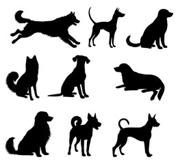 vector illustration. Set of printable dog sticker silhouettes.	
