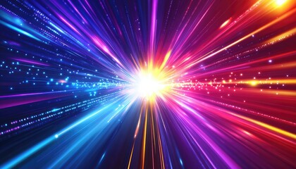 Naklejka premium A burst of colorful light rays emanating from a bright center, creating a dynamic and energetic visual effect.