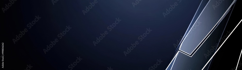 Poster dark blue background with a silver frame and a white line hexagon shape generative ai
