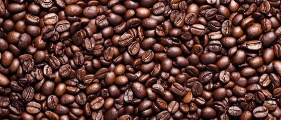 Fototapeta premium A close-up view displays a mound of coffee beans, revealing the top and bottom halves