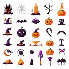Iconic Halloween in Cartoon Style Classic Elements