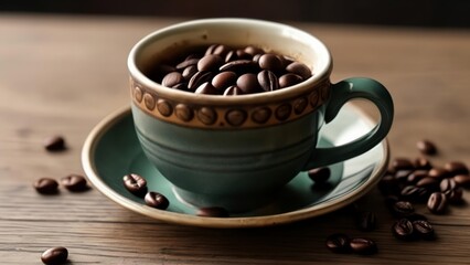  Aromatic coffee beans in a cup ready to brew