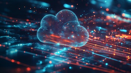 Digital cloud illustration with data flow lines, symbolizing API cloud migration and infrastructure transfer for seamless connectivity.