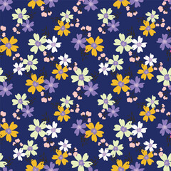 blue seamless vector stock flowers with leaves pattern on cream background