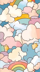 Fototapeta premium Cartoon, Shapes, Rainbow, 3D Colorful Clouds, Abstract Image, Texture, Pattern Background, Wallpaper, Cover and Screen for Smartphone, PC, Laptop, 9:16 and 16:9 Format