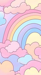 Cartoon, Shapes, Rainbow, 3D Colorful Clouds, Abstract Image, Texture, Pattern Background, Wallpaper, Cover and Screen for Smartphone, PC, Laptop, 9:16 and 16:9 Format