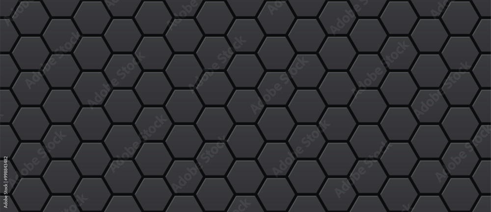Poster Black seamless background of hexagonal mosaic. Dark background in high tech trendy cyber style.