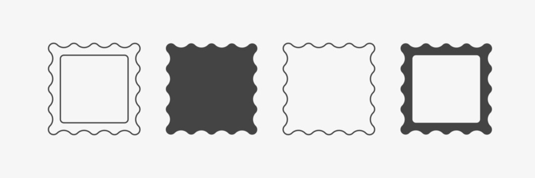 Scallop rectangle frames  for text and image. Empty box border. Black white color