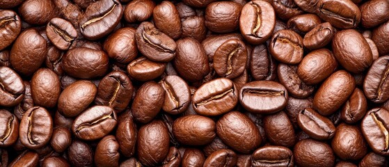  A pile of coffee beans, all brown in color, both outside and inside