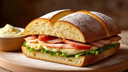  Deliciously stacked sandwich ready to be savored