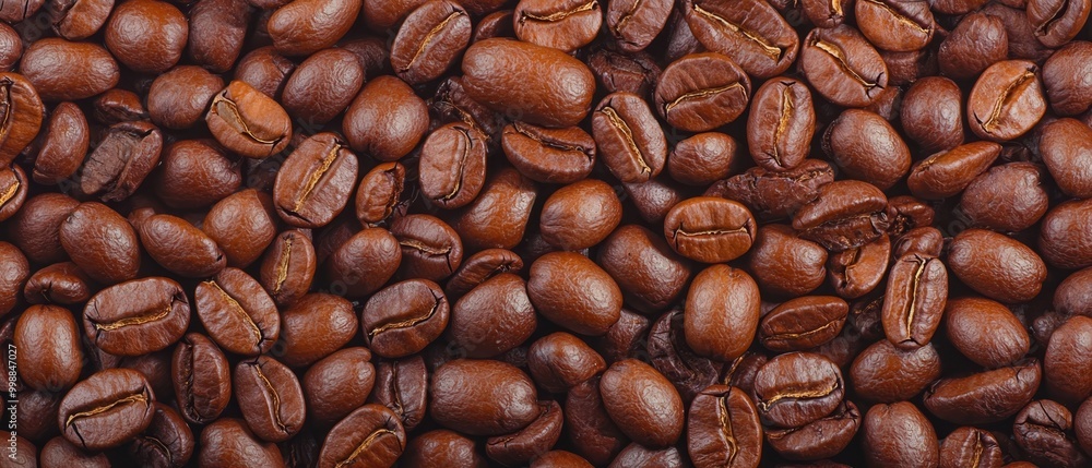 Wall mural a close-up view displays a mound of roasted coffee beans