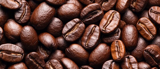 Obraz premium A mound of coffee beans, primarily brown-hued ones, occupying the upper half