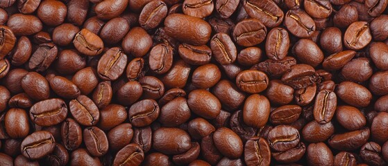 Obraz premium A close-up view displays a mound of roasted coffee beans