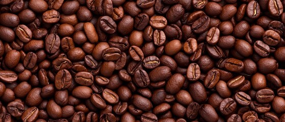 Fototapeta premium A mound of coffee beans with some beans visible atop the bottom layer in the image