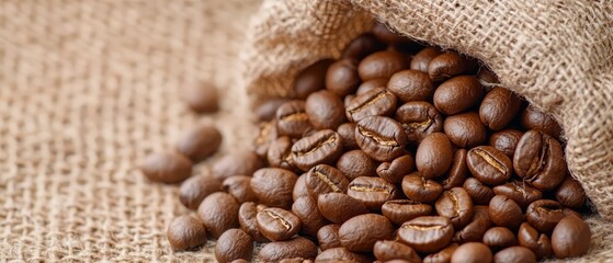 Fototapeta premium Coffee beans spilling from a burlap sack