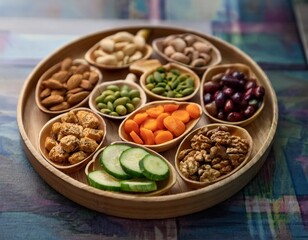 Wholesome vegan snacks with depth of field emphasizing flavor and healthy ingredients for every occasion