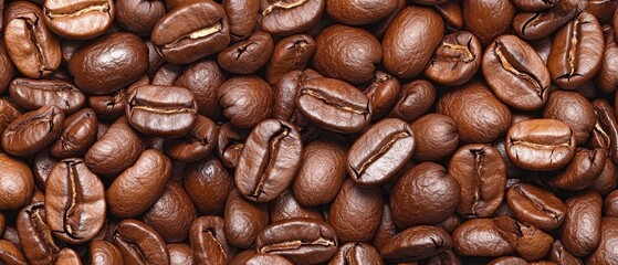 Fototapeta premium A pile of coffee beans is brown in color, both on the surface and inside