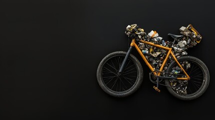 Naklejka premium Overloaded Bicycle With Trash Recycling and Environmental Concept