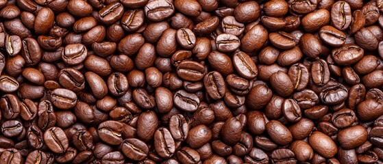 Obraz premium A substantial mound of uniformly brown coffee beans, each topped by an ample number