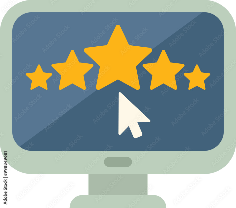 Poster five star rating on a computer monitor with mouse cursor clicking on them