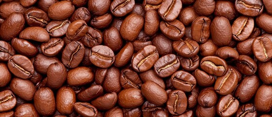 Fototapeta premium A pile of coffee beans, all brown on the outside and inside