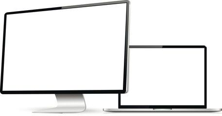 Realistic computer screen with laptop mockup