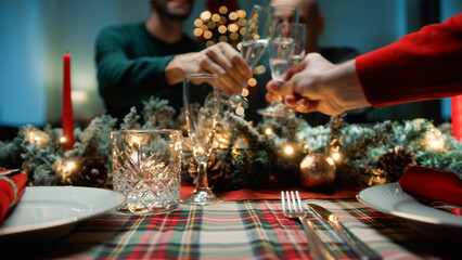 father and son toast at Christmas dinner