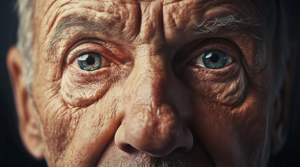 Fototapeta premium aging detailed person portrait, old man face, wrinkled face details